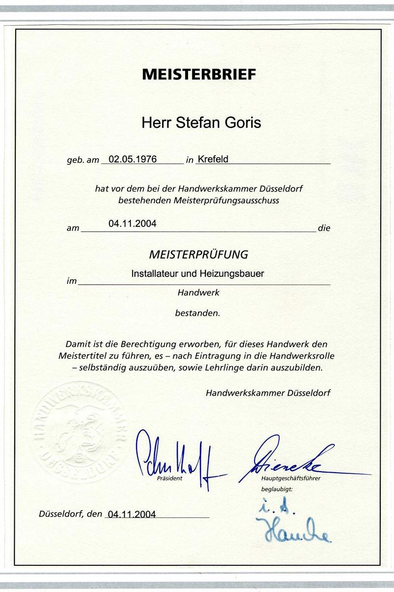 Zertifizierung & Qualifikation von Stefan Goris, Inhaber